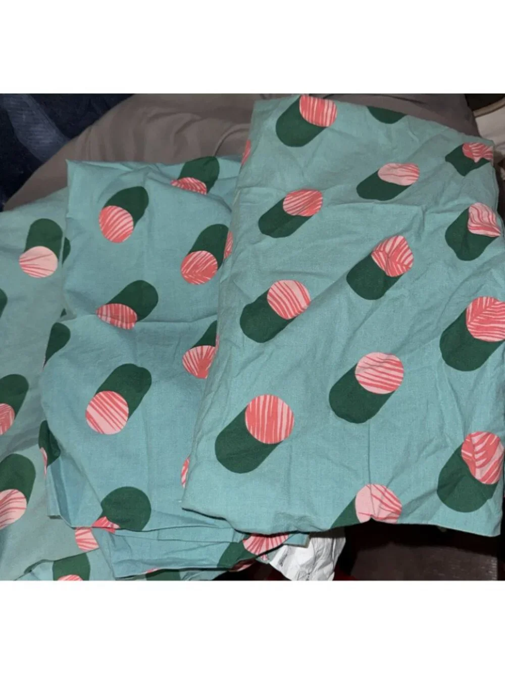 Ikea GRACIOS Twin Duvet Cover 2 pillowcase Set dotted pink turquoise PREOWNED